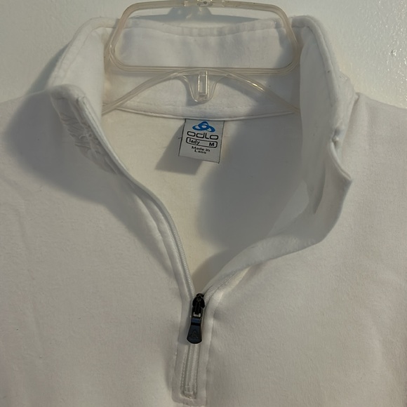 Odlo 1/4 Zip White Long Sleeve Base layer Shirt with Floral Collar Pattern Sz M - Picture 4 of 12